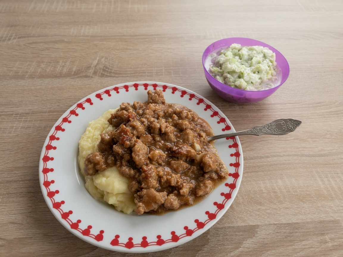 DDR Gehacktesstippe mit Kartoffeln und Blumenkohl